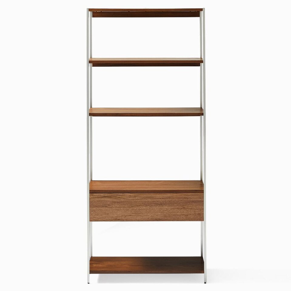 Zane Wide Bookshelf w/ Drawer Cool Walnut West Elm UK